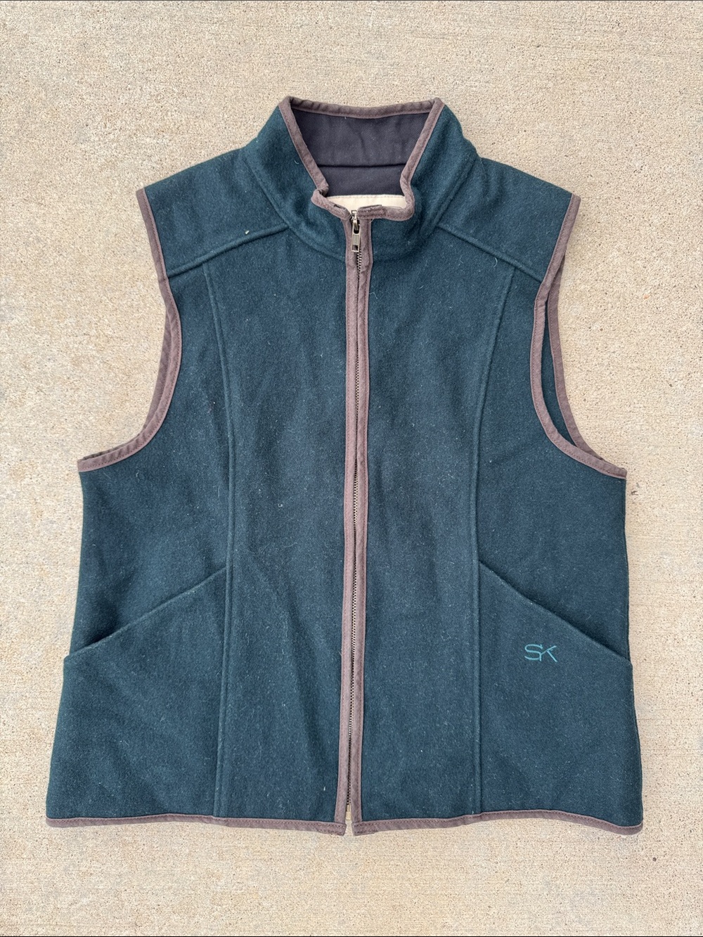 Stormy Kromer Dark Teal Outfitter Vest with Brown Trim Size M/L